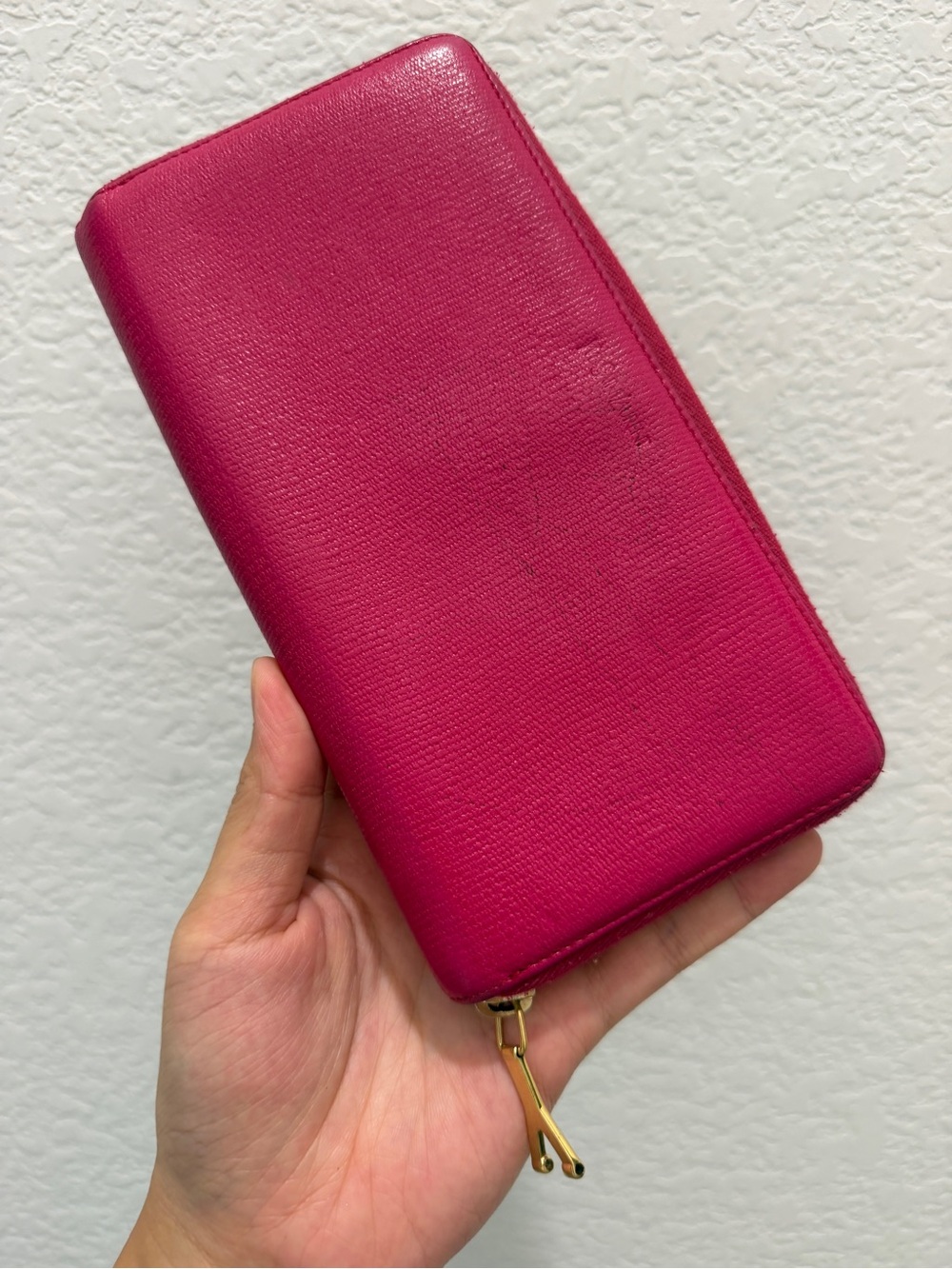Yves Saint Laurent YSL Pink Leather Zip Around Long Wallet Gold Hardware
